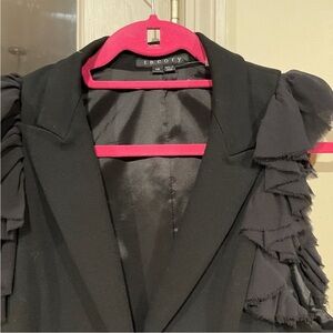 THEORY Black Ruffle Sleeveless Blazer Vest
